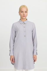 Button Detailed Shirt Collar Tunic - Grey