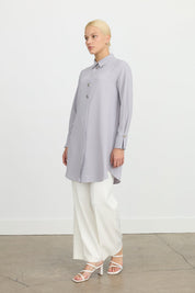 Button Detailed Shirt Collar Tunic - Grey