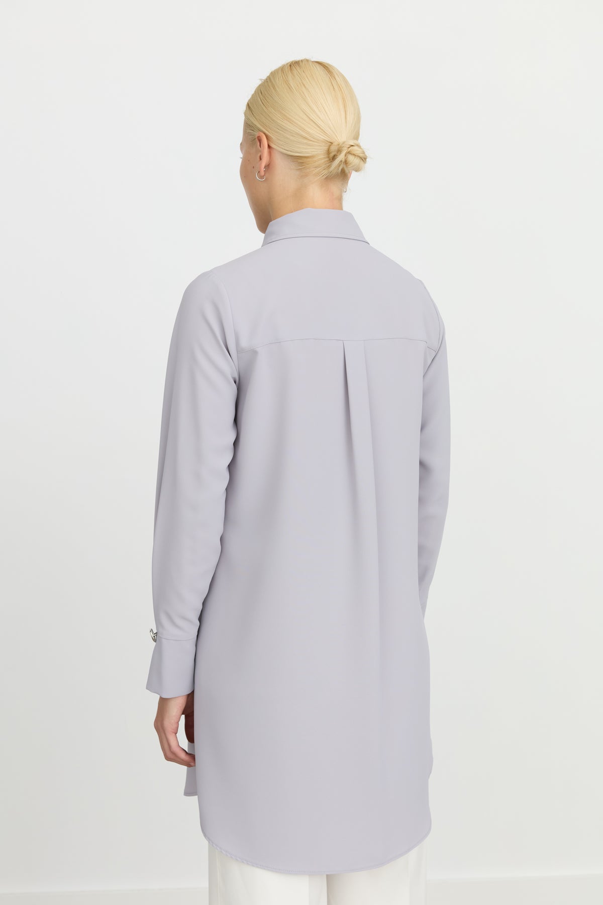 Button Detailed Shirt Collar Tunic - Grey