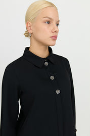 Button Detail Shirt Collar Tunic - Black