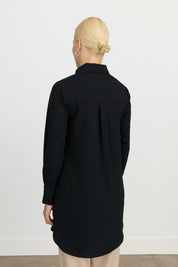 Button Detail Shirt Collar Tunic - Black