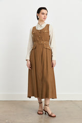 Button Detailed Belted Tencel Jile - Light Brown