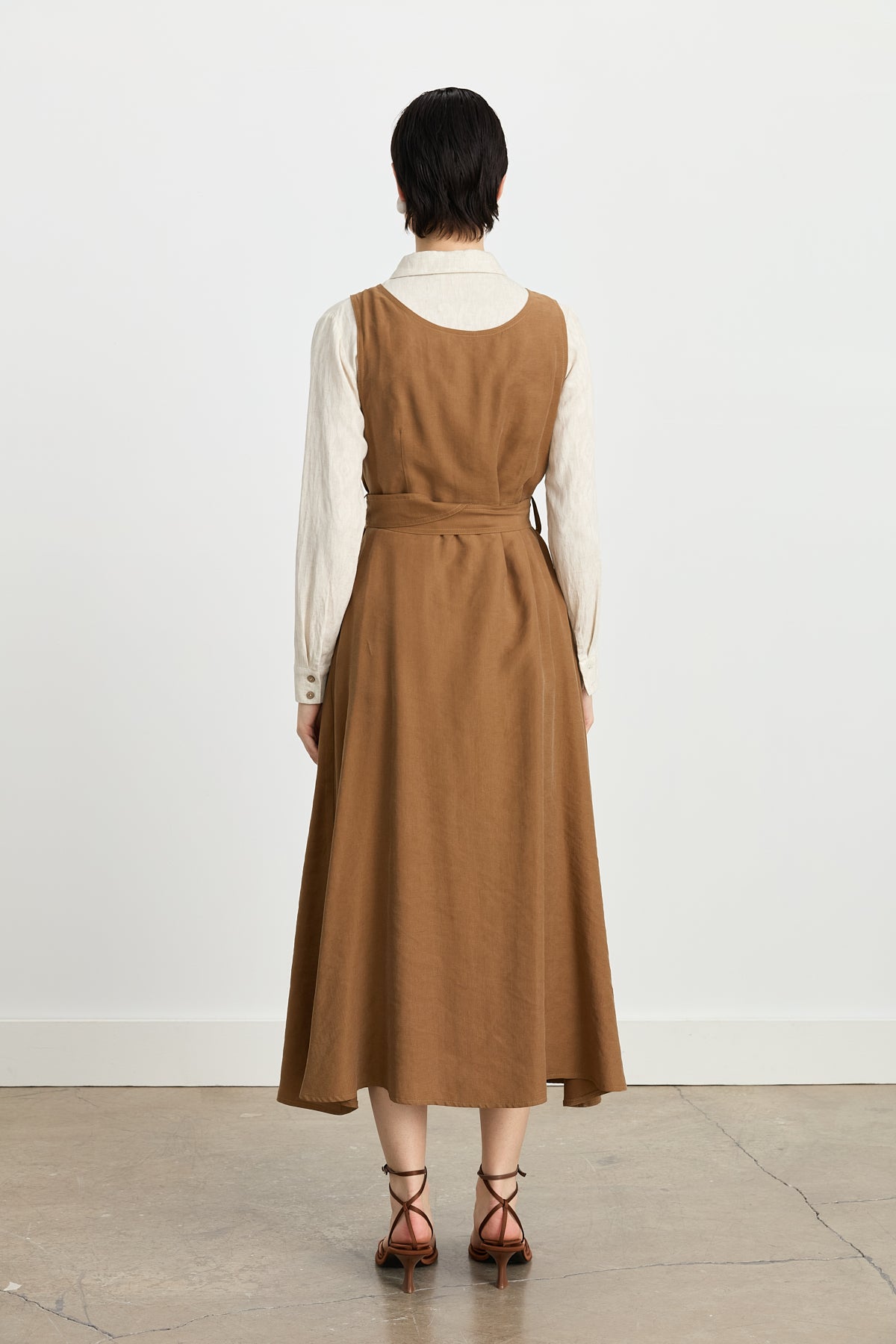 Button Detailed Belted Tencel Jile - Light Brown