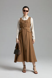 Button Detailed Belted Tencel Jile - Light Brown