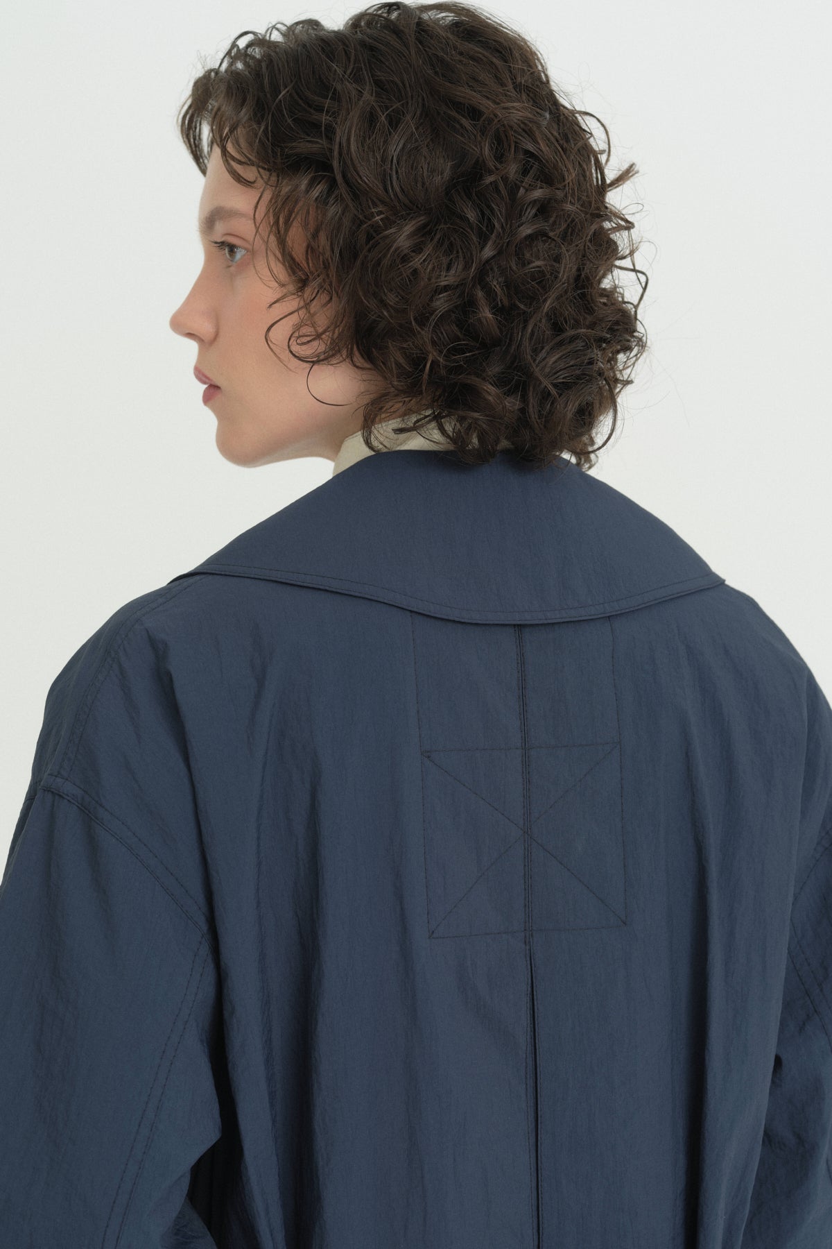 Düğme Detaylı Kuşaklı Oversize Trençkot - İndigo