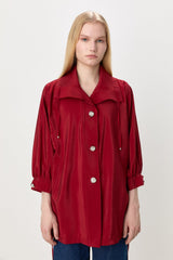 Düğme Detaylı Oversize Modal Giy-Çık - Bordo