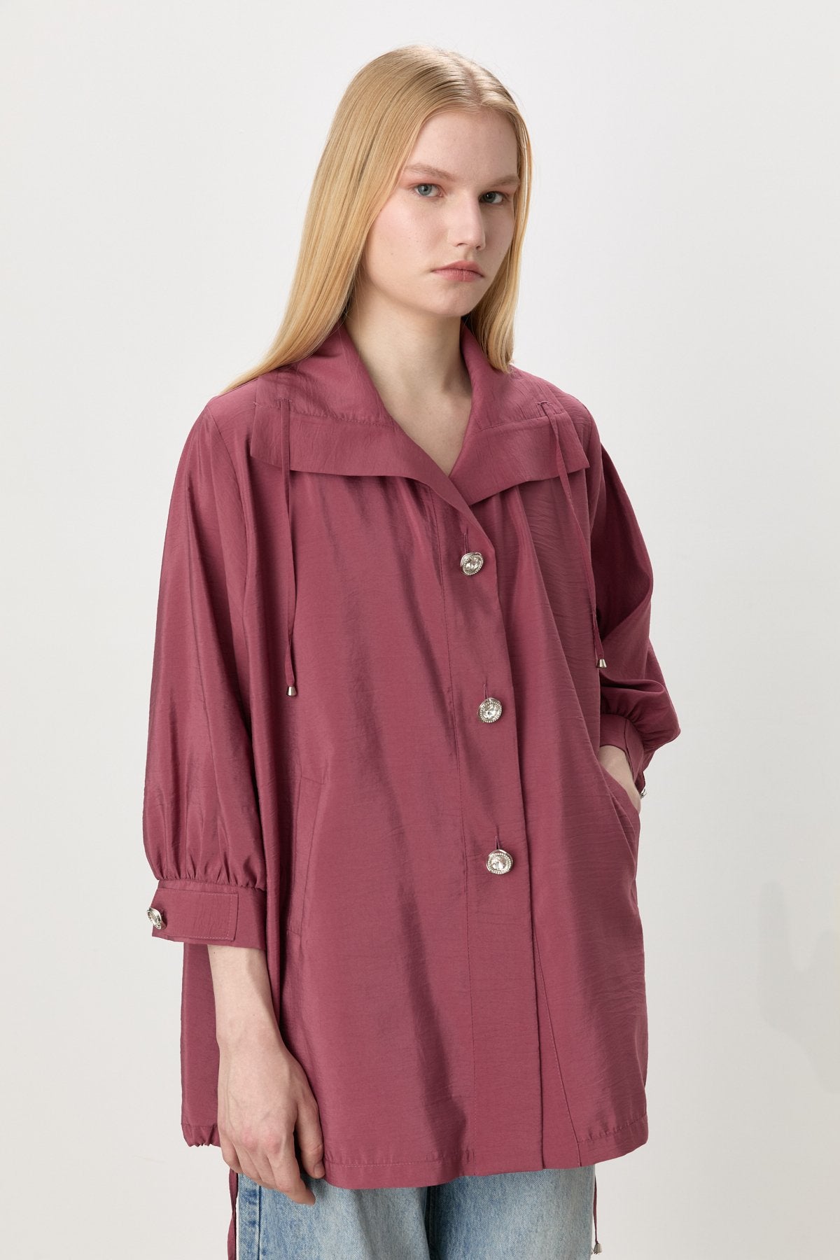 Button-Detailed Oversize Modal Slip-On - Rose Pink