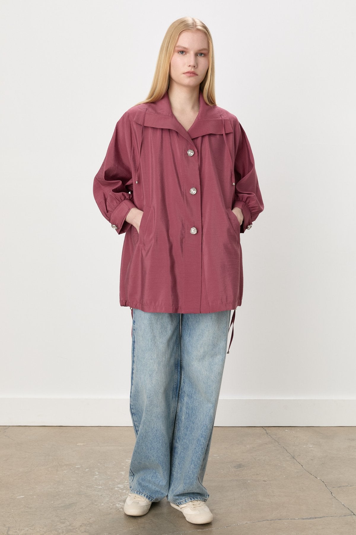 Button-Detailed Oversize Modal Slip-On - Rose Pink
