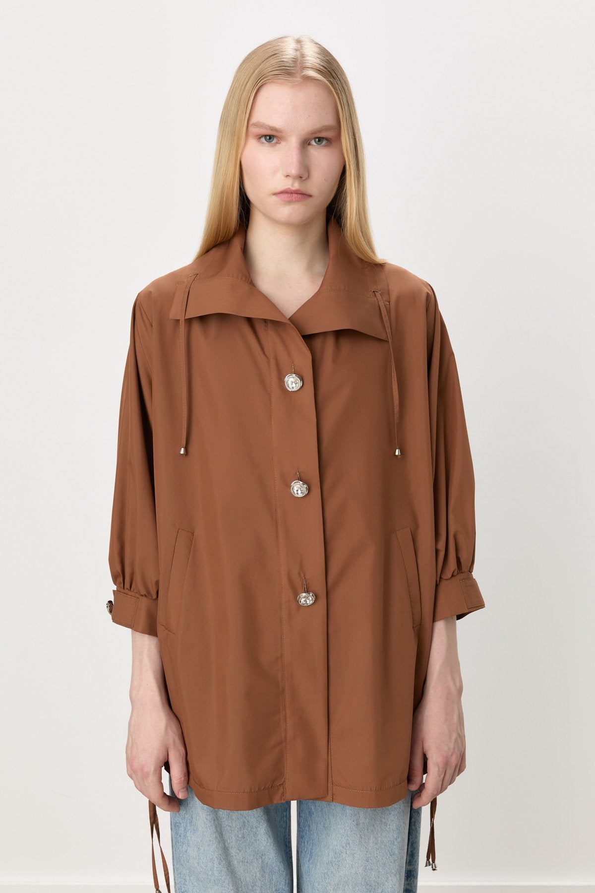 Düğme Detaylı Oversize Modal Giy-Çık - Kahve