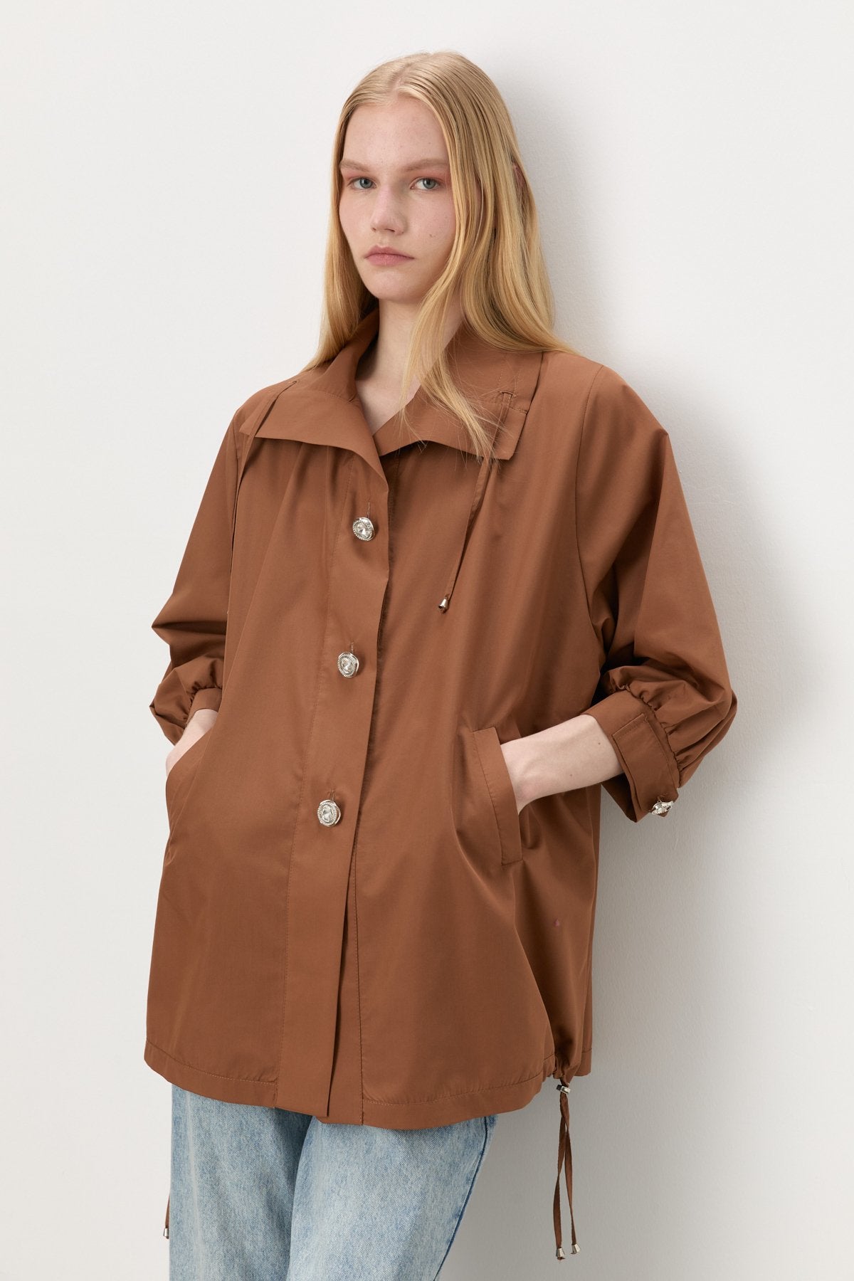 Button-Detailed Oversize Modal Slip-On - Brown