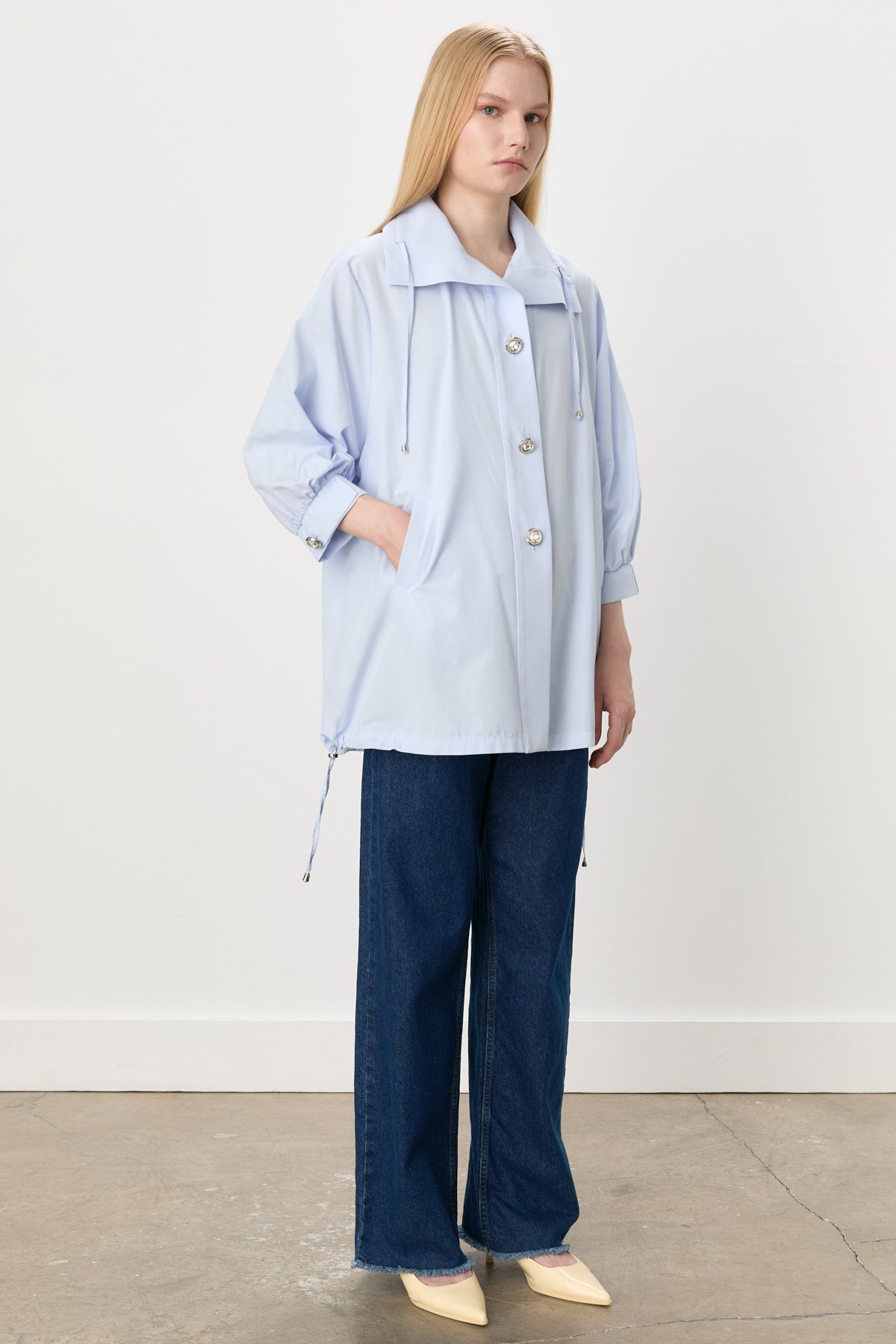Button-Detailed Oversize Modal Slip-On - Blue