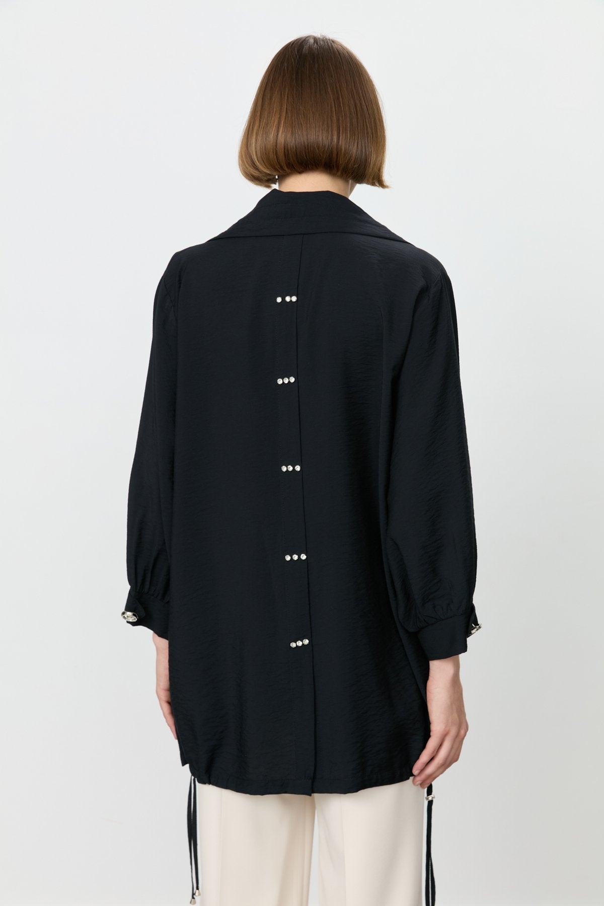 Düğme Detaylı Oversize Modal Giy-Çık - Siyah