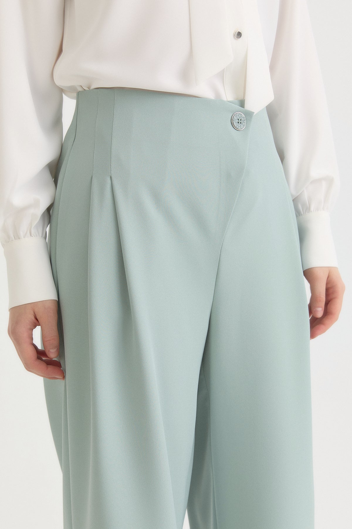 Düğme Detaylı Palazzo Pantolon - Aqua