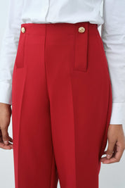 Düğme Detaylı Pensli Pantolon - Bordo
