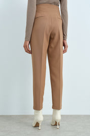 Düğme Detaylı Pensli Pantolon - Camel