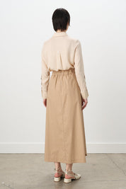 Düğme Detaylı Poplin Pamuk Etek - Camel