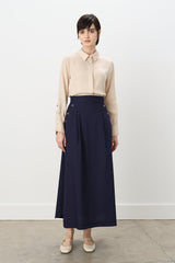 Button Detail Poplin Cotton Skirt - Navy Blue