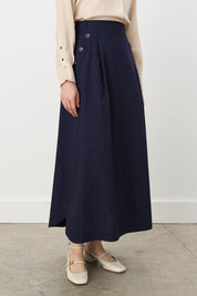 Button Detail Poplin Cotton Skirt - Navy Blue