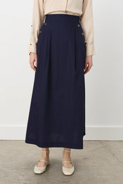 Button Detail Poplin Cotton Skirt - Navy Blue