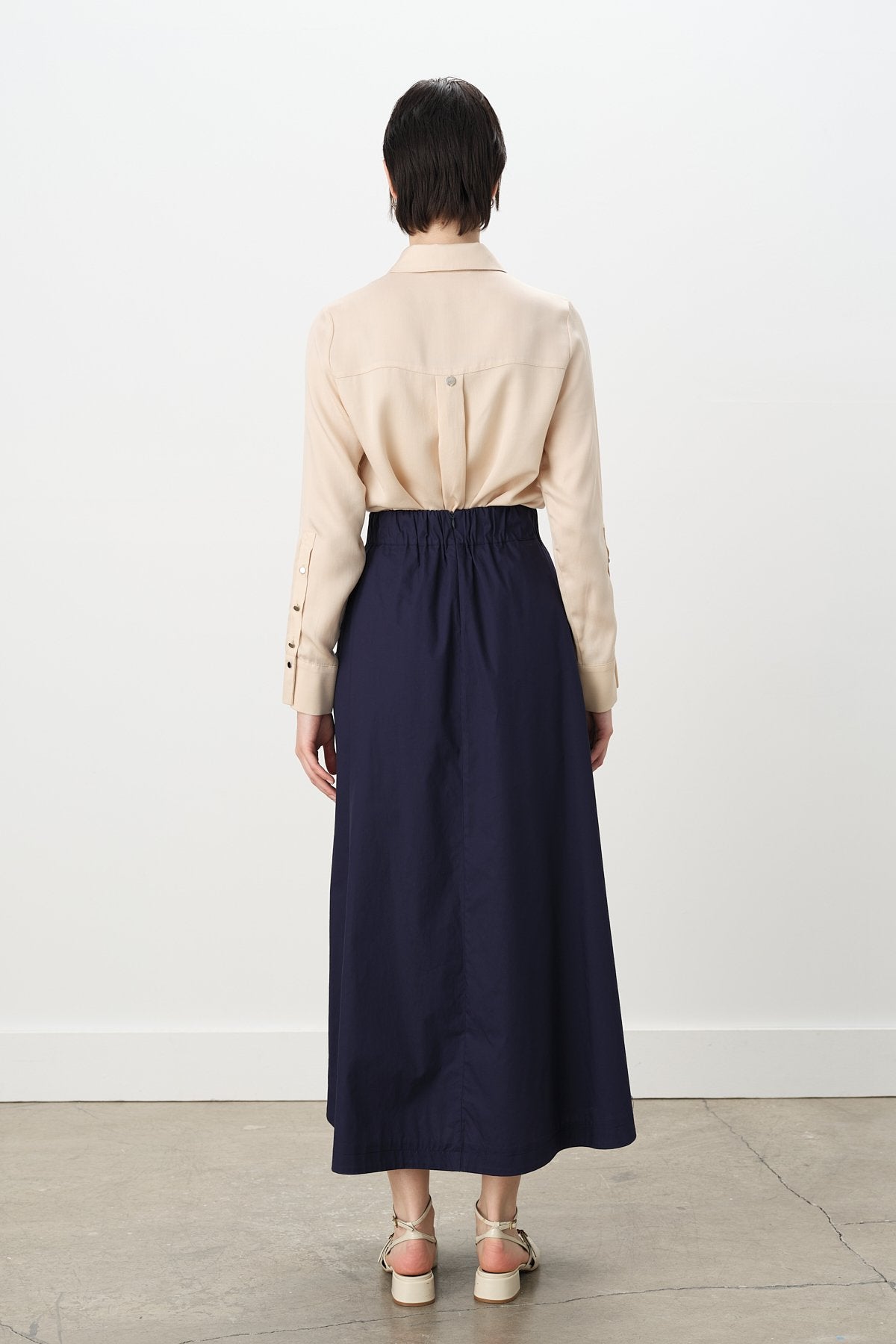 Button Detail Poplin Cotton Skirt - Navy Blue