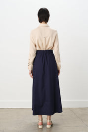 Button Detail Poplin Cotton Skirt - Navy Blue
