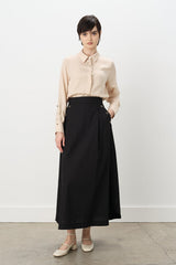 Button Detail Poplin Cotton Skirt - Black