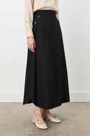 Button Detail Poplin Cotton Skirt - Black