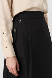 Button Detail Poplin Cotton Skirt - Black
