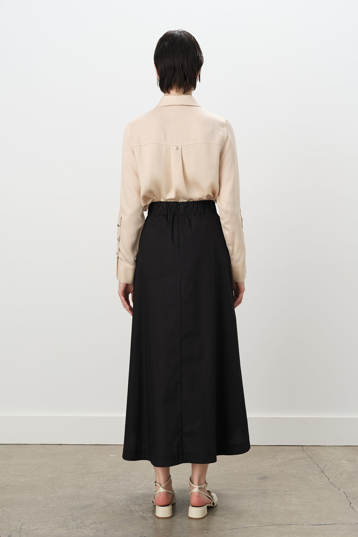 Button Detail Poplin Cotton Skirt - Black