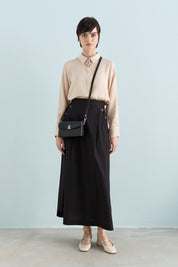 Button Detail Poplin Cotton Skirt - Black