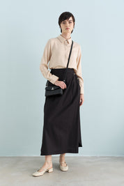 Button Detail Poplin Cotton Skirt - Black