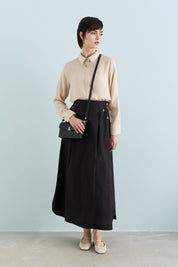 Button Detail Poplin Cotton Skirt - Black