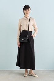 Button Detail Poplin Cotton Skirt - Black