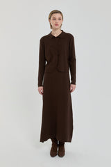 Button Detail Knit Skirt and Jacket Set - Brown