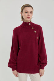 Düğme Detaylı Triko Tunik - Bordo