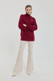 Button Detail Knit Tunic - Burgundy