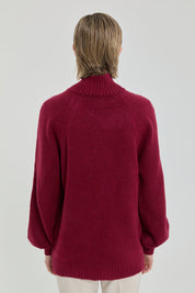 Button Detail Knit Tunic - Burgundy