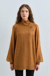 Button Detail Knitted Tunic - Mustard