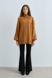 Button Detail Knitted Tunic - Mustard
