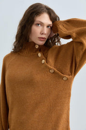Button Detail Knitted Tunic - Mustard