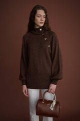 Button-Detailed Knit Tunic - Coffee