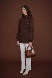 Button-Detailed Knit Tunic - Coffee