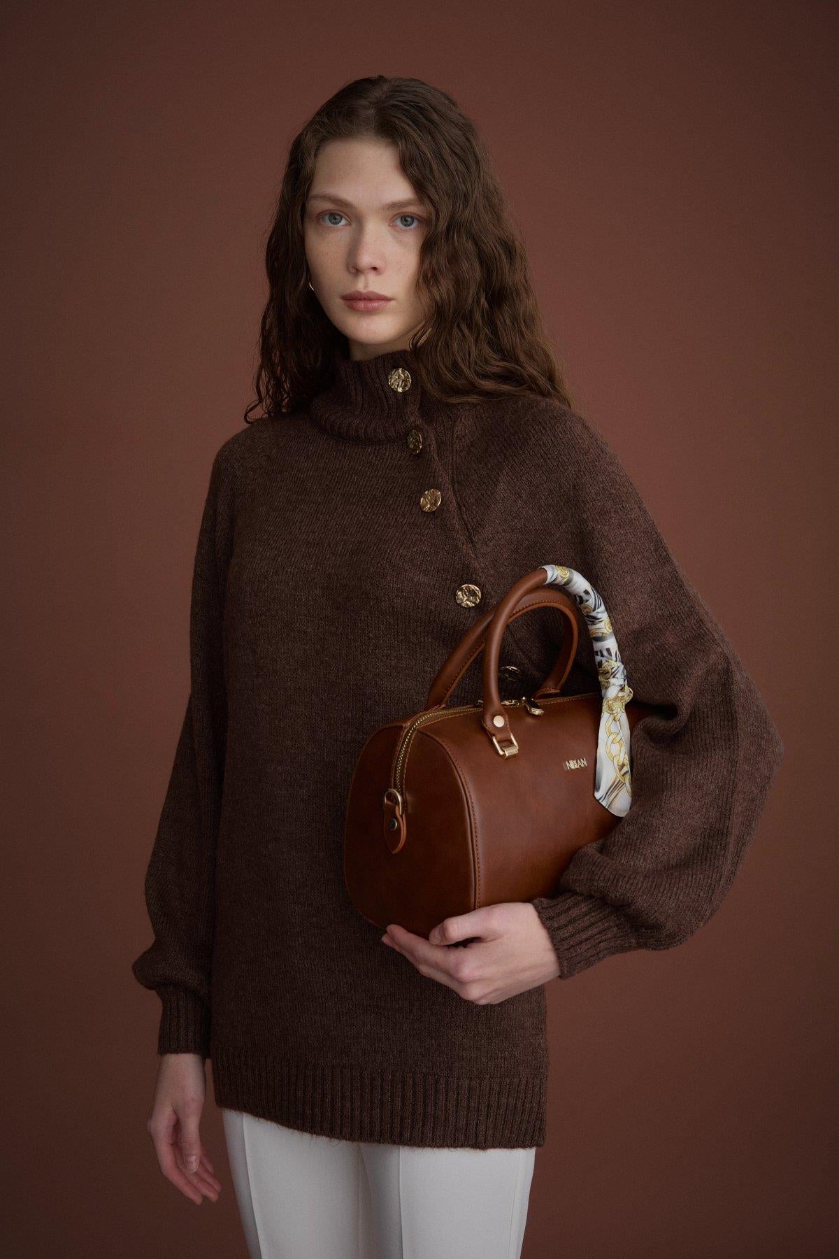 Button-Detailed Knit Tunic - Coffee
