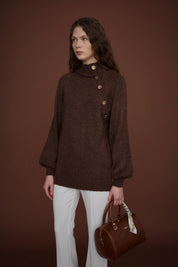 Button-Detailed Knit Tunic - Coffee