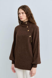 Button-Detailed Knit Tunic - Coffee