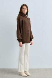 Button-Detailed Knit Tunic - Coffee