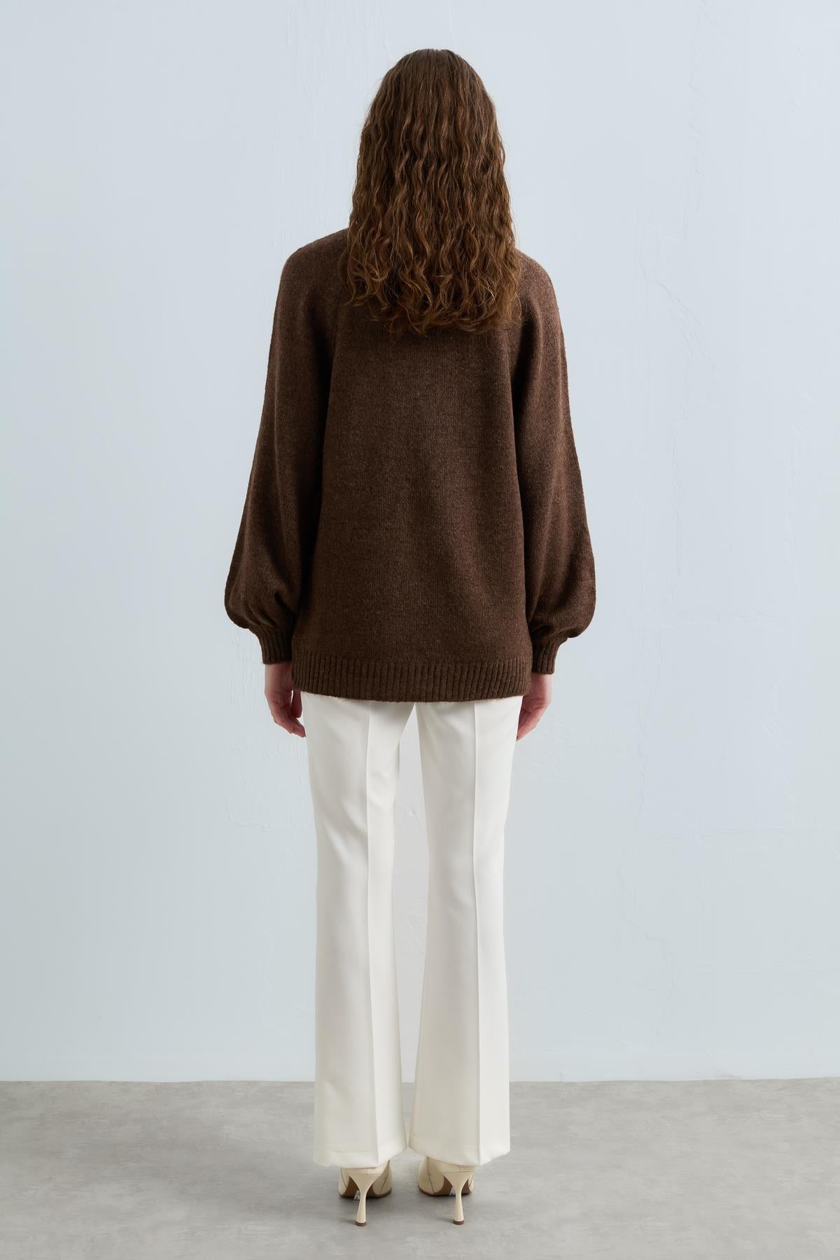 Button-Detailed Knit Tunic - Coffee