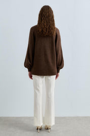 Button-Detailed Knit Tunic - Coffee