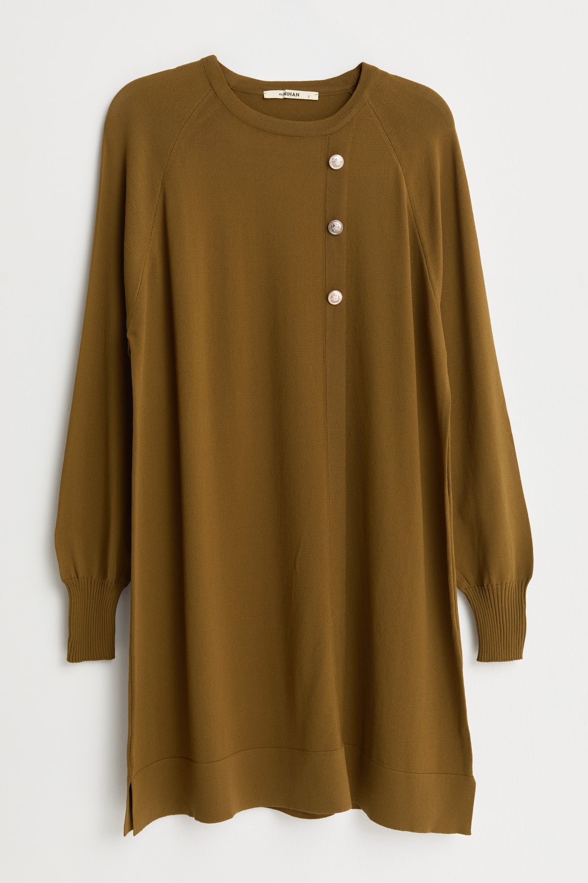 Düğme Detaylı Triko Tunik - Olive