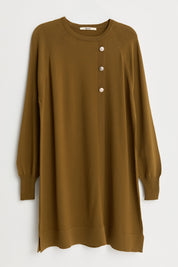Düğme Detaylı Triko Tunik - Olive